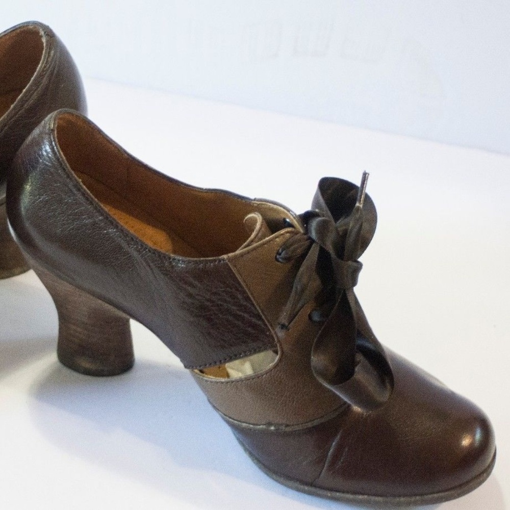 NAYA OXFORD LEATHER HEELS BROWN - TAN - TWO TONE